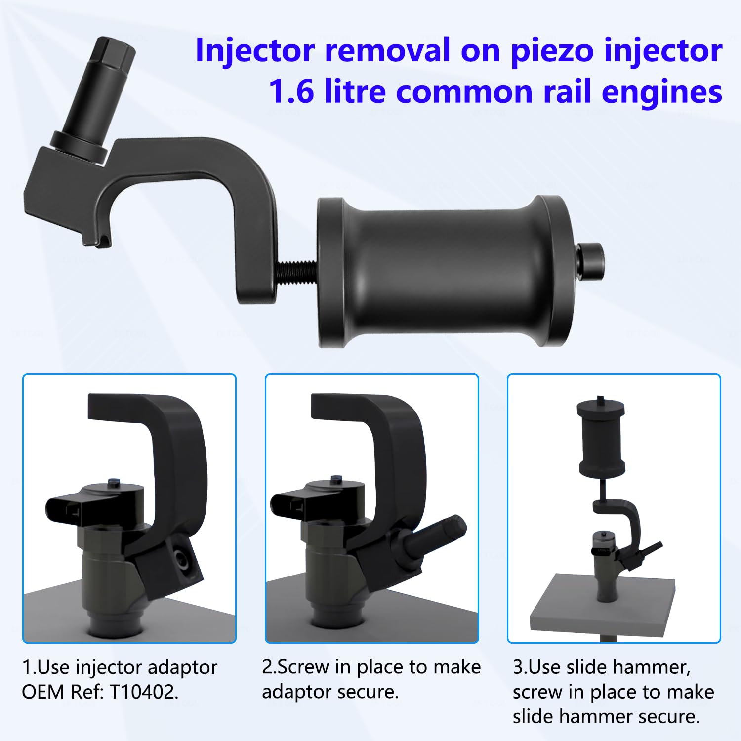 ZKTOOL 7 Pezzi Strumento di Rimozione dell'Iniettore di Carburante, Estrattori per Iniettori, Estrattore a Martello Scorrevole, Compatibile con V-W Au-di VAG 1.6 2.0 TDi Diesel, T10402 T10415