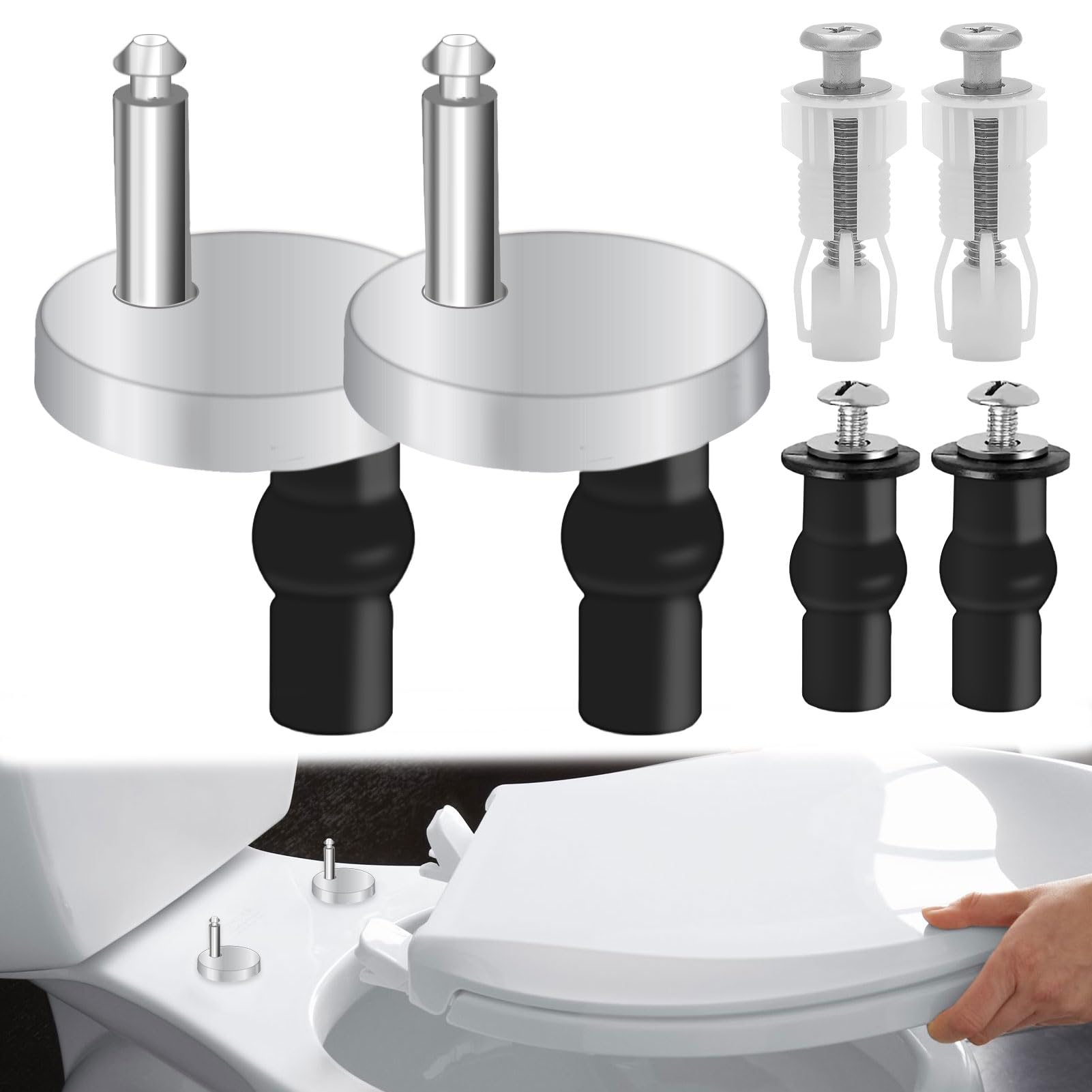 Toilet Seat Fittings and Fixtures,8 Pcs Toilet Seat Brackets Fittings,Universal Toilet Seat Bung Kit for Toilets Wc Blind Hole,Toilet Seat Fixings Kit Replacement,Universal Toilet Seat Fittings