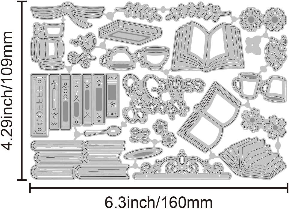 GLOBLELAND Books Flowers Cutting Dies for DIY Scrapbooking Metal Coffee Cut Dies Die Cuts for Card Making Embossing Photo Album Craft Decor