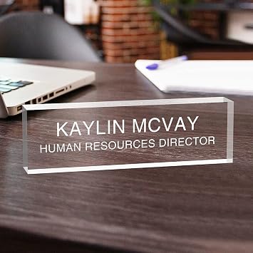 Name Plate for Desk- Office Desk Name Plate Personalized, Clear Acrylic Name Plate, Office Desk Accessories, 8"x2.4"x1.2"