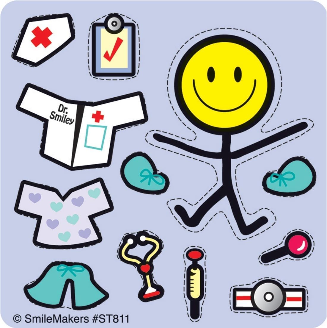 SmileMakers Make Your Own Medical Smiley Stickers, Multicolor, Paper, 2.5 Inches, 100 Count, Square, Made in USA