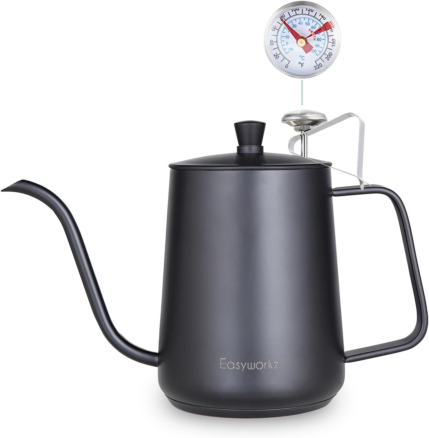 Easyworkz Gooseneck Pour Over Coffee Kettle 30 fl oz with Thermometer Stainless Steel Hand Drip Coffee Pot With Long Narrow Spout,Suitable for Induction Cookers
