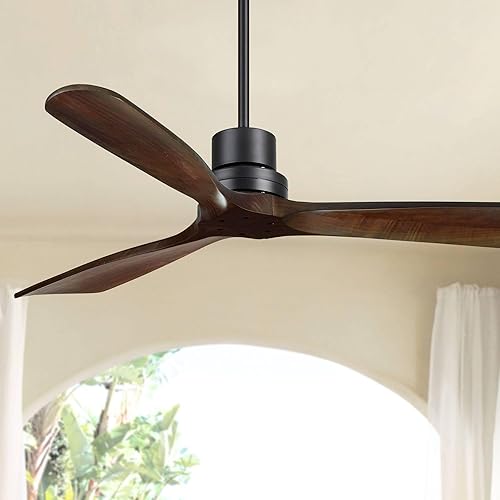 Casa Vieja Ventilador de techo industrial moderno de 52 pulgadas para interiores y exteriores con control remoto, color negro mate, nogal oscuro,