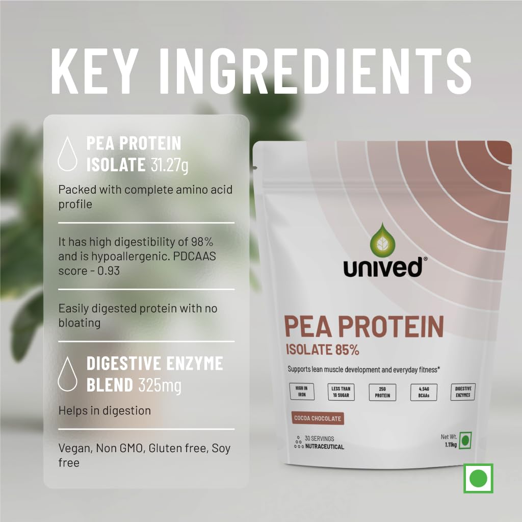 Unived Pea Protein Isolate with Natural Digestive Enzymes, 100% Vegan & Plant-Based, BCAAs, Amino Acid, Lean Muscle Development, Non-GMO & Sugar-Free, Natural (Chocolate 30 Servings) - Image 6 thumbnail