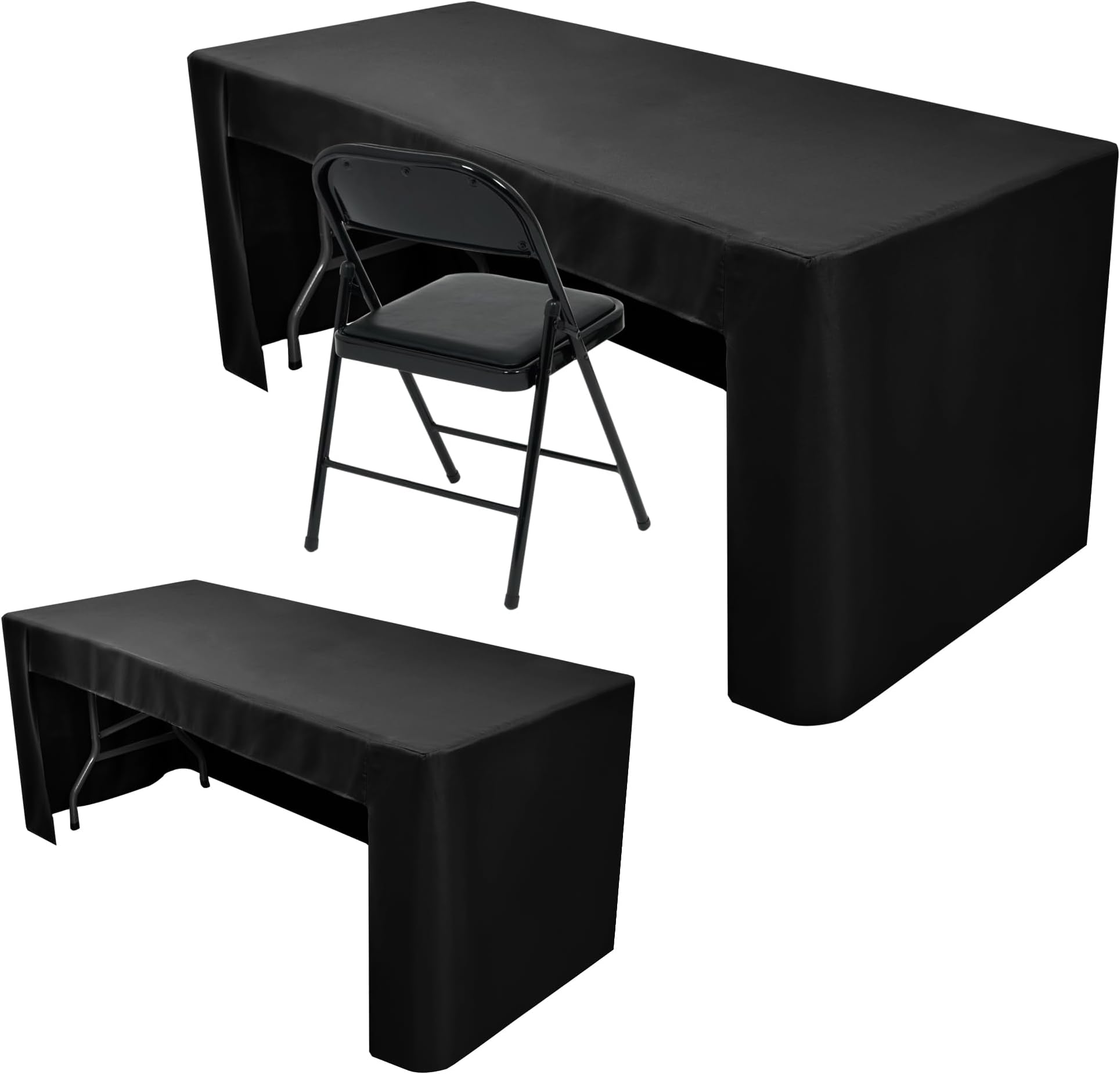 Nasitos 2 Pack Black Tablecloth 6 Foot-Open Back Fitted Tablecloth Rectangle Table, Washable Fabric Trade Show Table Cover for Craft Show, Display, Parties, Wedding, Events