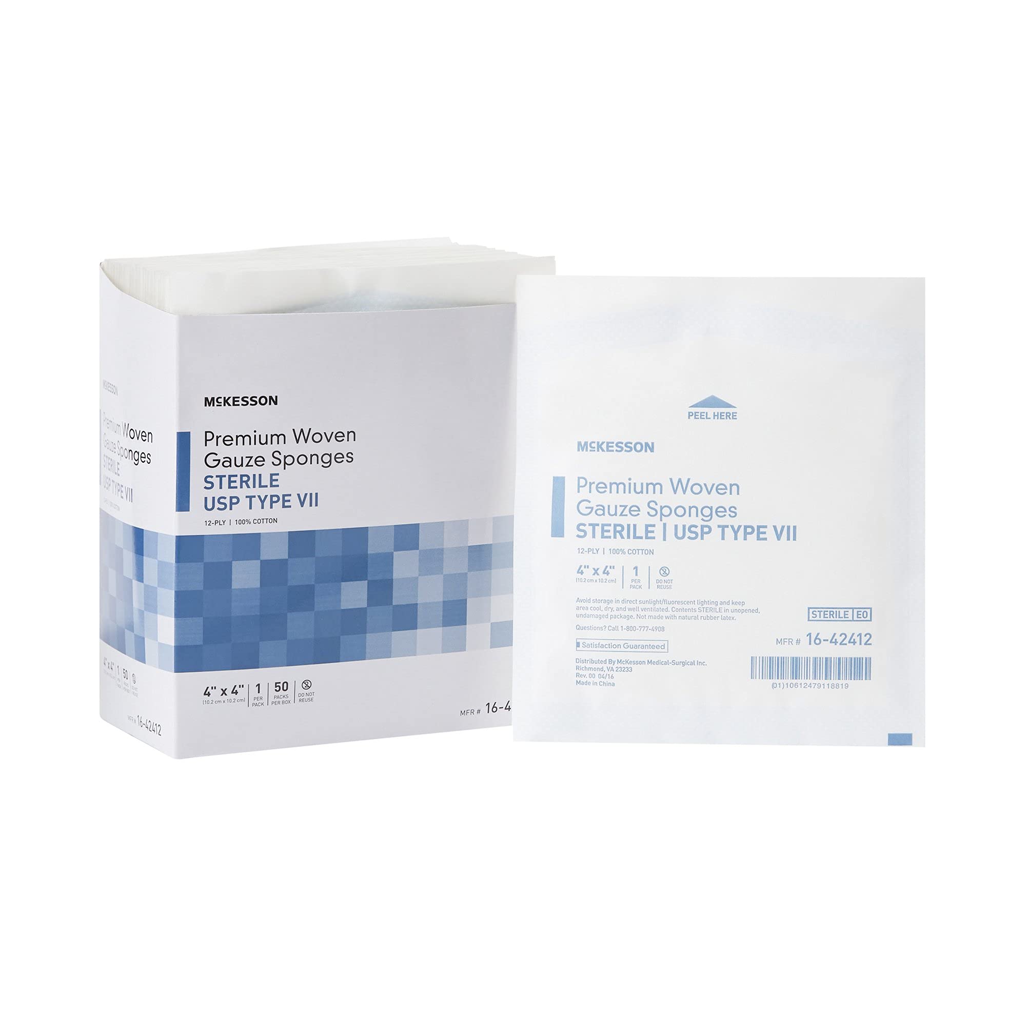 McKesson Premium Woven Gauze Sponges, Sterile, 12-Ply, 4 x 4 in, 1 per Pack