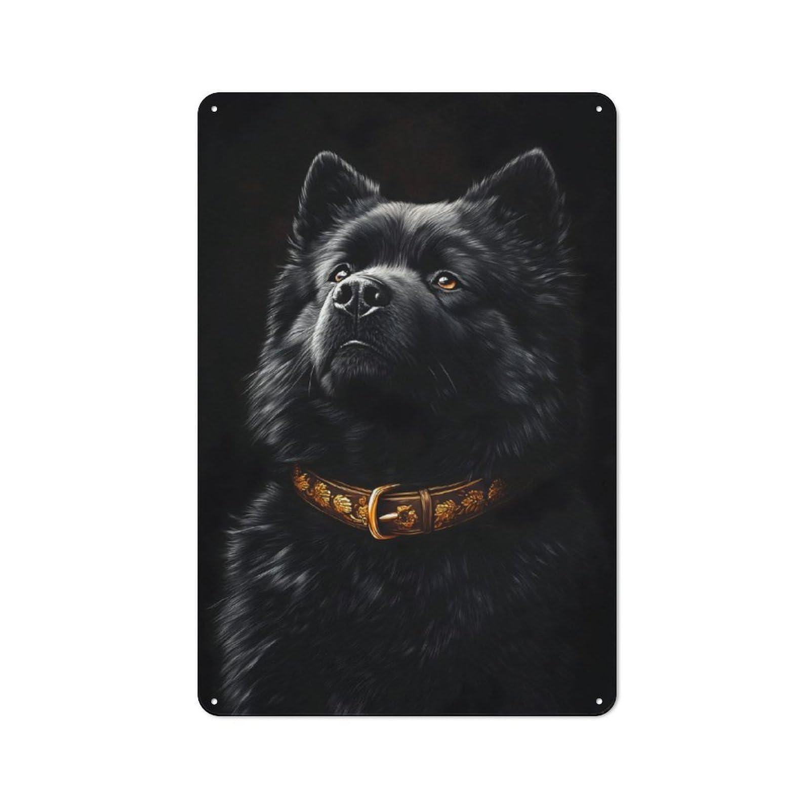 Junmoney Black & Gold Chow-Chow Rustic Tin Wall Plaque 30X20cm For Guest Room Or Hallway, For Garage, Workshop And Man Cave Decoration