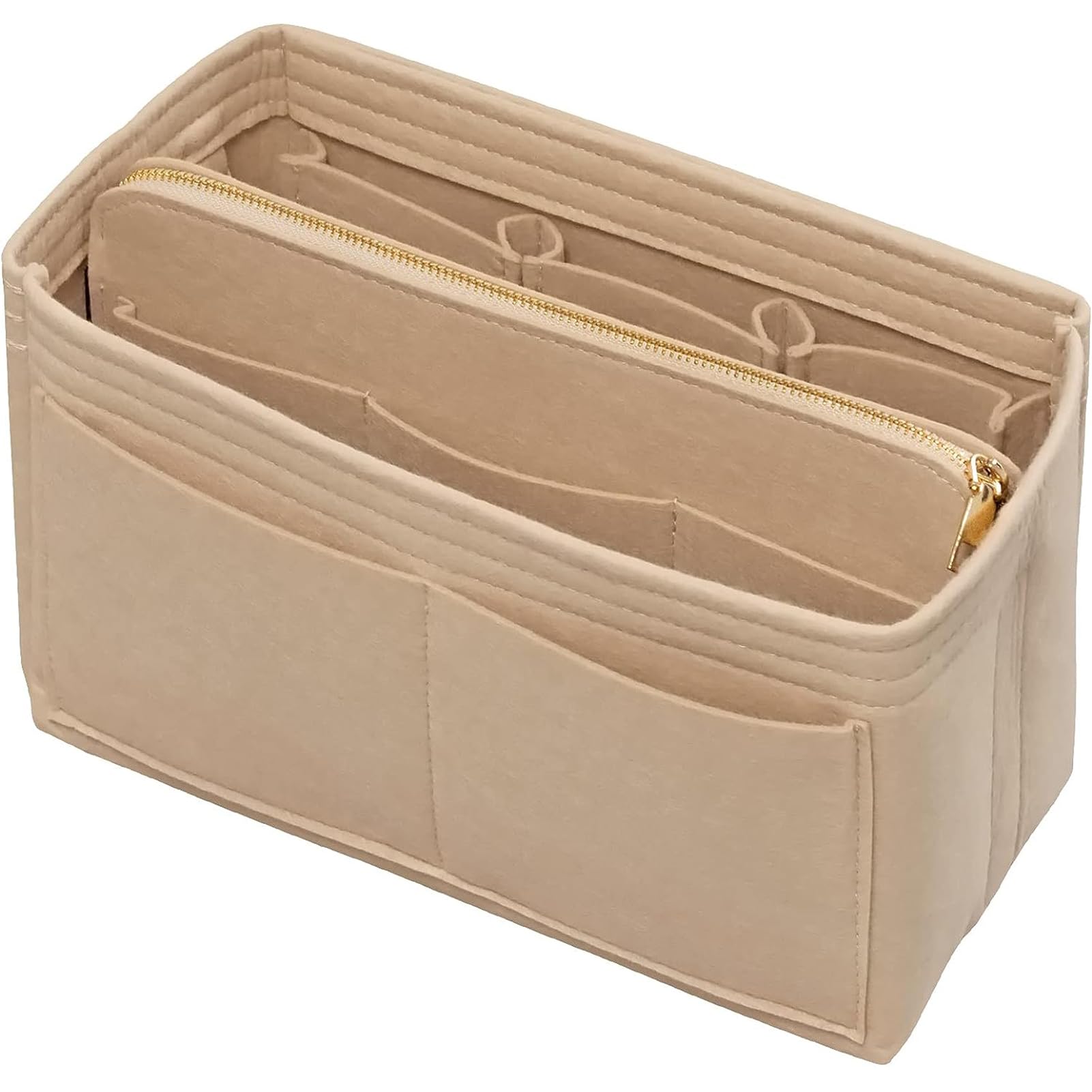 ANTOLE Purse Organizer Insert, Felt Bag Organizer with Metal Zipper for Purse & Speedy Neverfull Tote (Beige)
