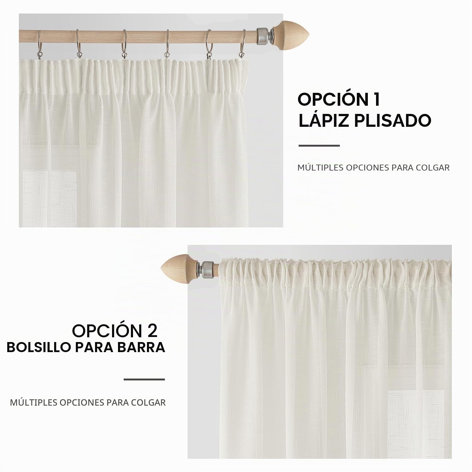 MIULEE 1 Pieza Cortinas Transparentes Cinta Volantes 300x245cm Crema
