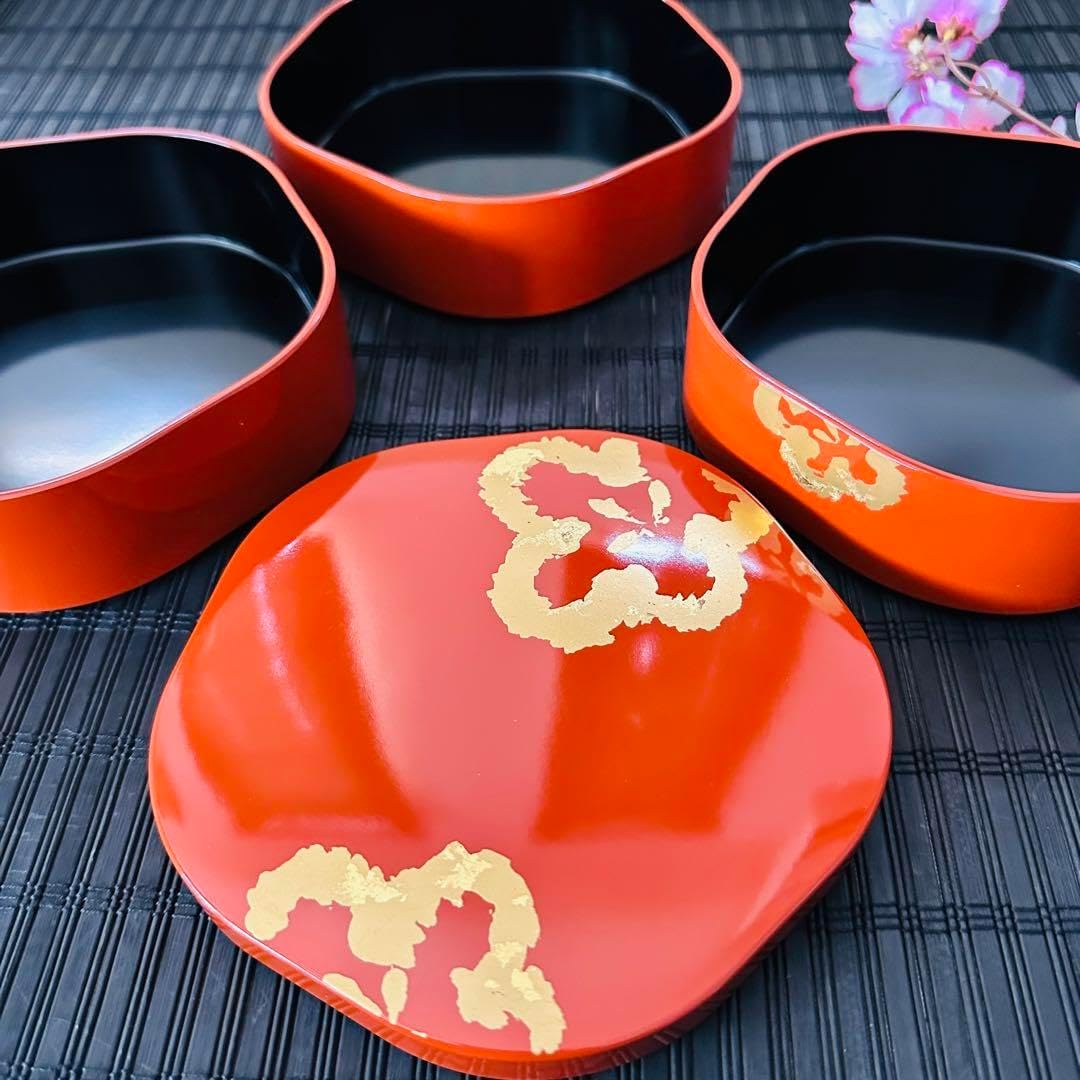 【未使用・送料無料】越前漆器 5.5 三段重隅丸型朱 三段 重箱 古代朱 越前漆器 5.5 三段重隅丸型朱 三段 重箱 古代朱 越前 ・