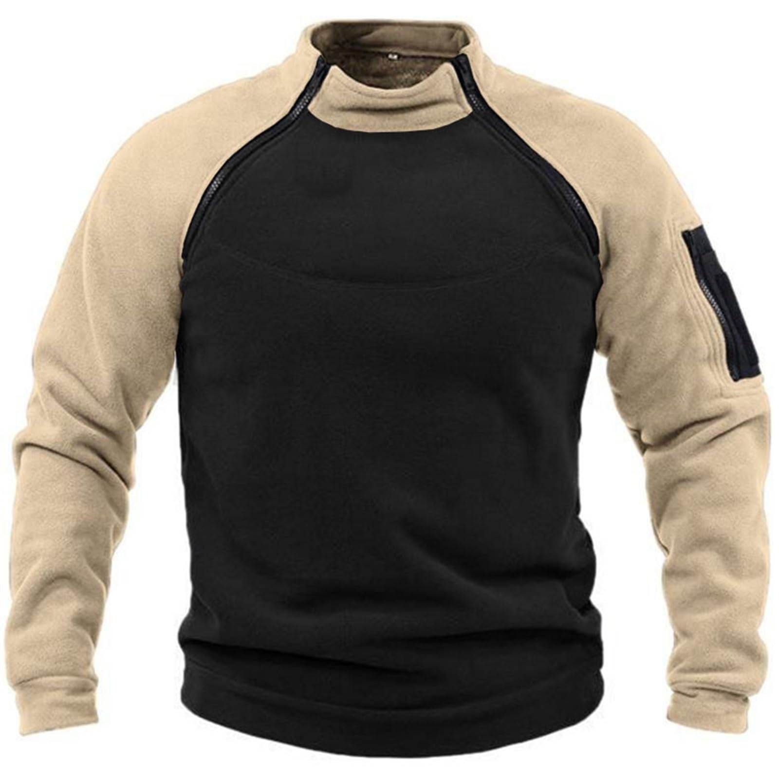 Fleece Pullover Men's Workout Military Tactical Mock Neck Pullover UK Winter Outdoor Sport Fleece Long Sleeve Sweatshirts Combat Fleece Jacket Jumper Sweater Tops Beige 3XL