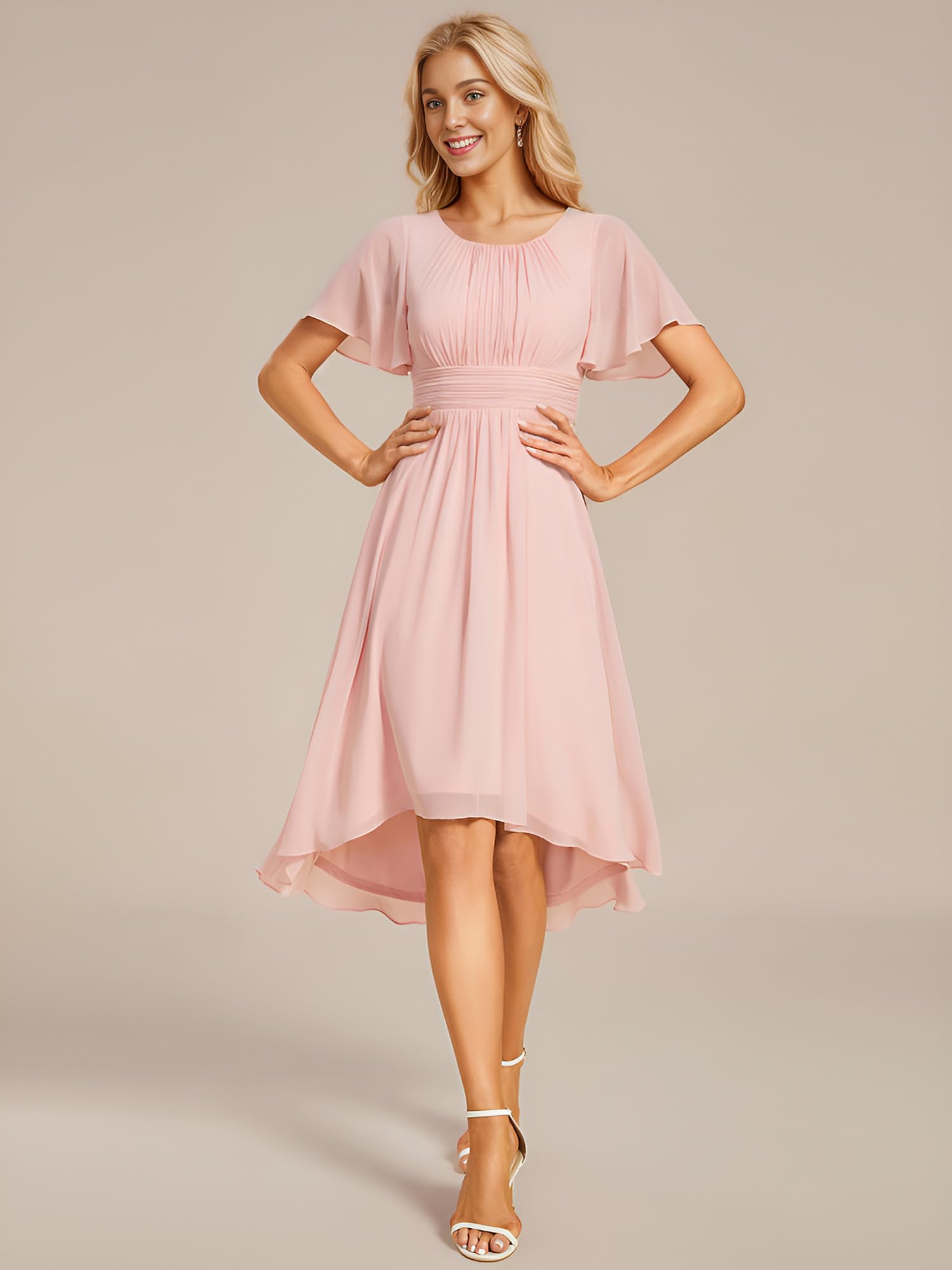Ever-Pretty Robe de Cocktail Soirée Femme Col Rond Manches Courtes Mousseline EG02053