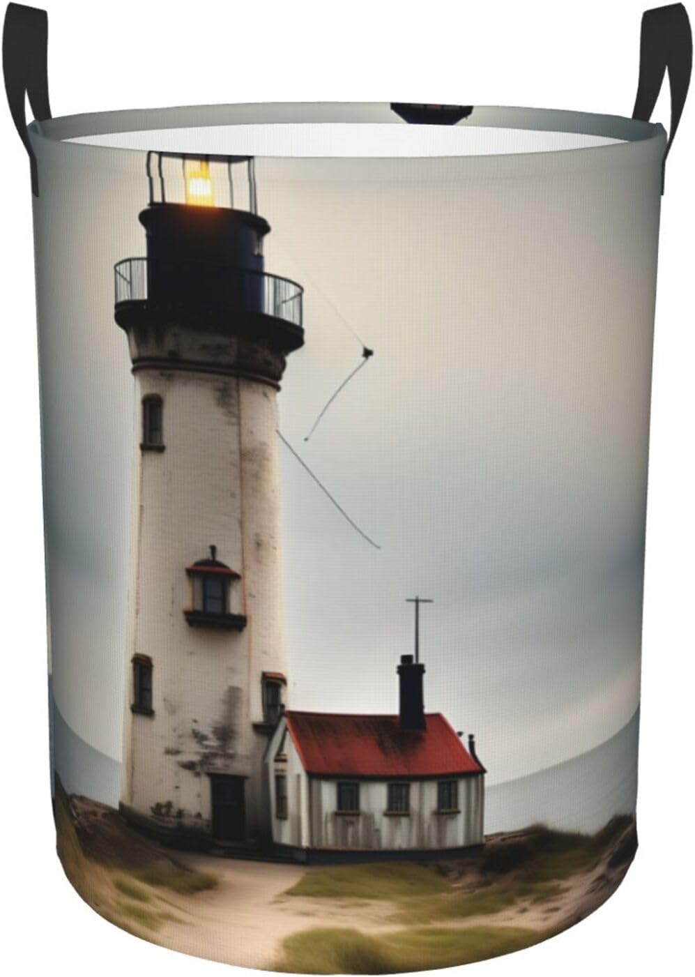 Old Lighthouse-Standard-Scale-2_00x Print Circular Protable Storage Bin,Basket For Laundry Hamper With Handles Bedroom Clothes