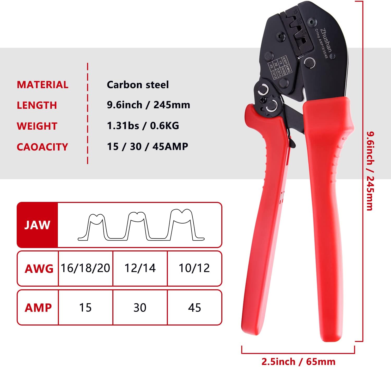 Zhushan Powerpole Crimping Tool – Heavy Duty Crimper for 15/30/45 Amp Power Connectors & Battery Modular Terminals
