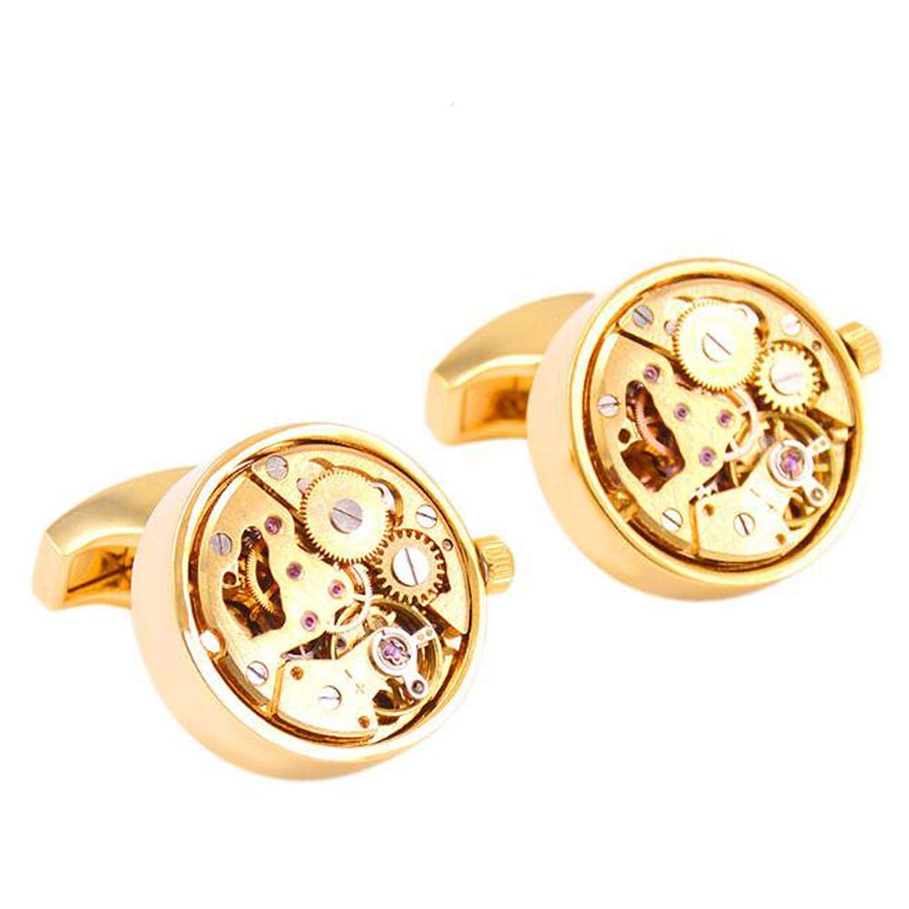 Neuartige Manschettenknöpfe für Herren aus Gold, Deluxe Steampunk Vintage Mechanische Steampunk-Manschettenknöpfe, mit eleganter Aufbewahrungsbox