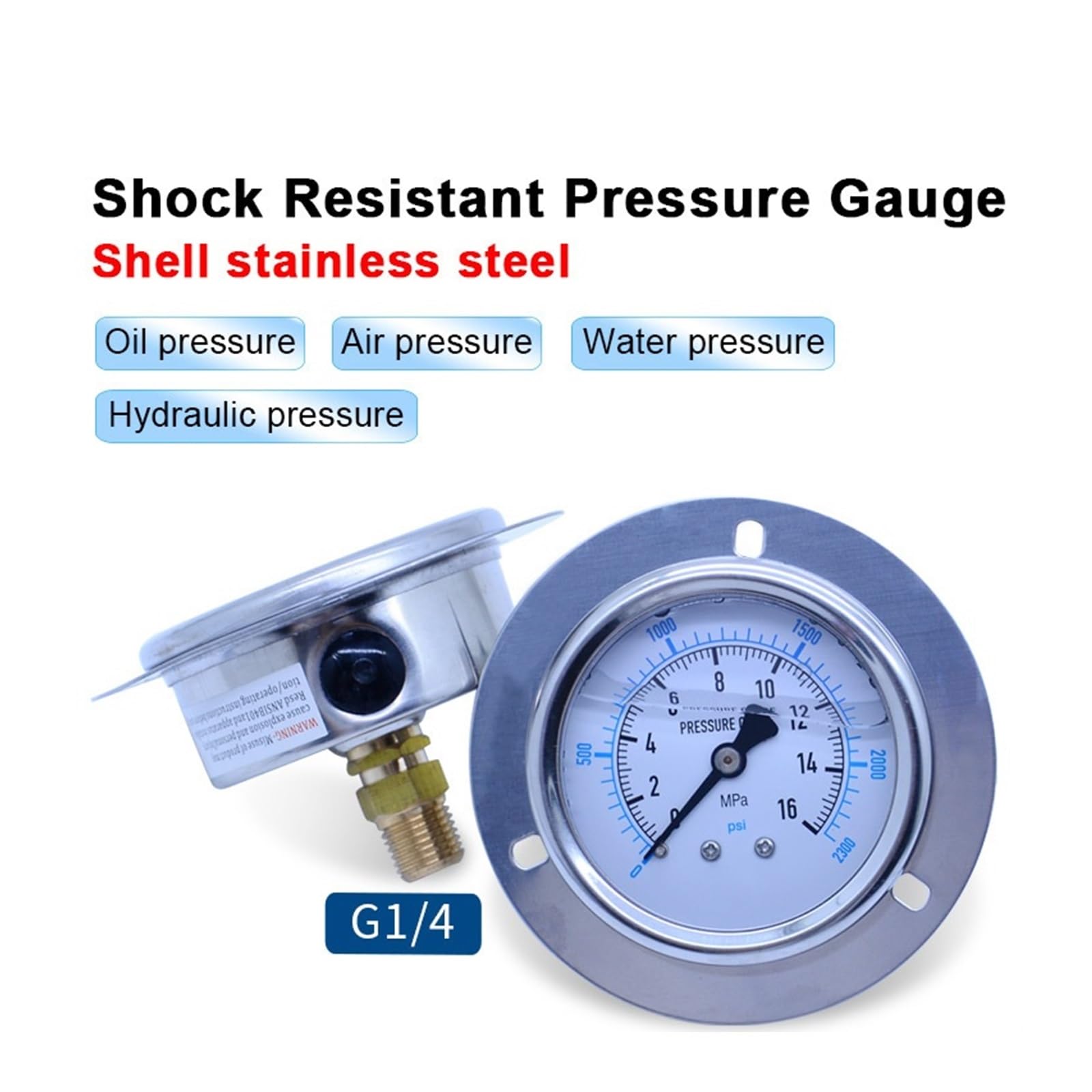 Manomètre, Manomètre hydraulique Air huile eau 0-60Mpa fileta Psi/MPa G 1/4, manomètre Anti-Vibration Axial en acier inoxydable(0-6Mpa)