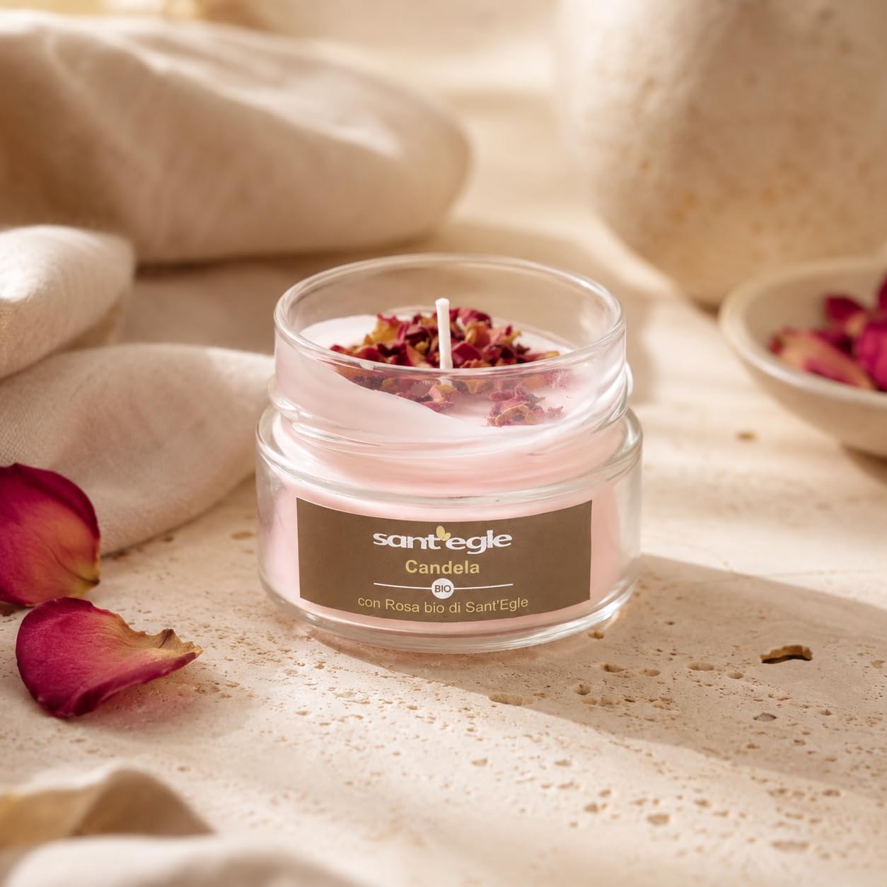 Sant'Egle Bio Duftkerze mit ätherischem Rosenöl, 3 x 100 g