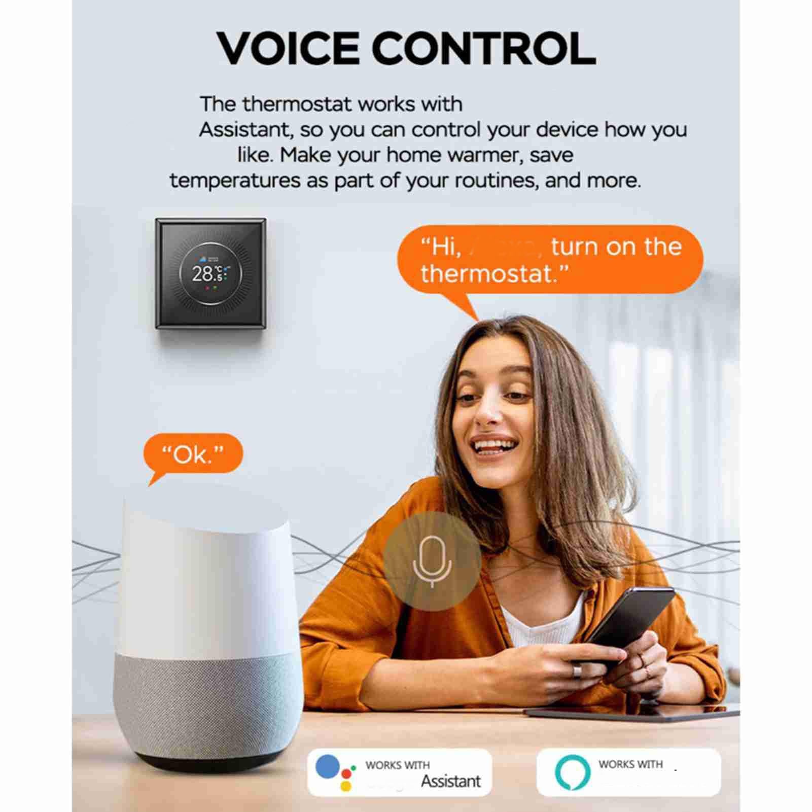 Termostato inteligente con control de temperatura WiFi con pantalla de 1,35 pulgadas para el hogar, 7 luces de ambiente, compatible con calefacción de agua, suelo radiante, caldera de gas