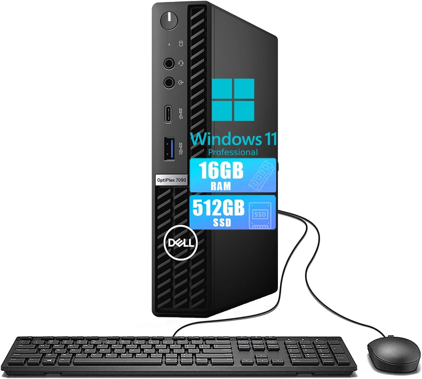Dell OptiPlex 7090 Mini PC Desktop Computer, Intel Core i7-10700 2.9Ghz, 16GB DDR4 RAM 512GB SSD, Keyboard & Mouse, 2 DisplayPort, Type-C, Windows 11 Pro (Renewed)