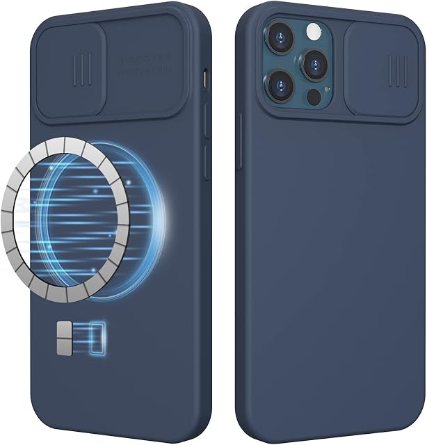 imluckies Magnetic Silicone Case for 6.7" iPhone 12 Pro Max Case with Camera Protection, Built-in Magnets Support Magsafe Faster Charging, Premium Liquid Silicone Phone Cover - Blue