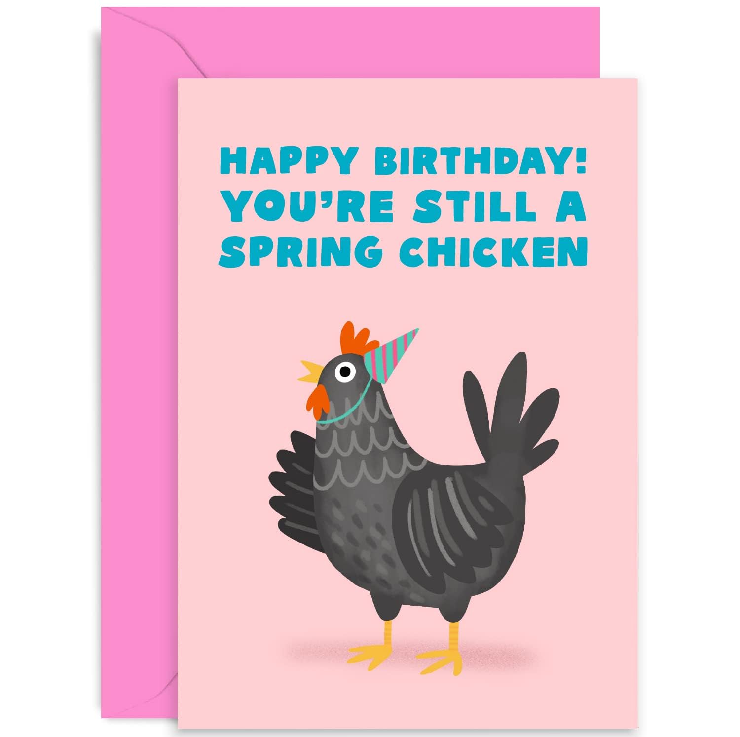 Old English Co. Spring Chicken Funny Happy Birthday Card - Cute Chicken Themed Birthday Card for Mum, Dad, Uncle, Auntie - Birthday Party | Blank