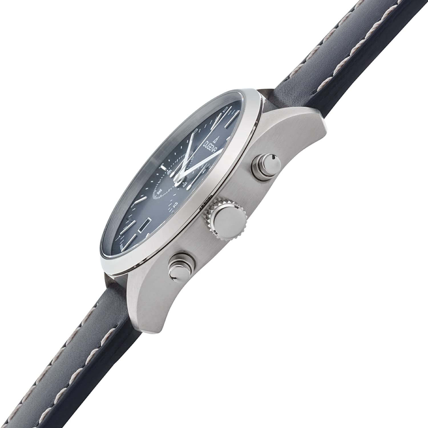 DUGENA Dakar Chrono, orologio da polso da uomo, al quarzo, cassa in acciaio inox, vetro zaffiro, cinturino in pelle, fibbia ad ardiglione, 10 bar, Quadrante blu scuro, cinghia