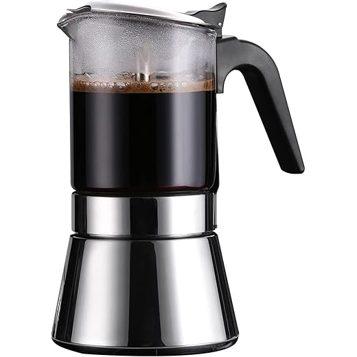 Niyam Premium Glass Steel Stovetop & Induction Base Moka Pot 4 Cup Espresso Coffee Maker Percolator Cafeteria suitable for all hobs (200ml)