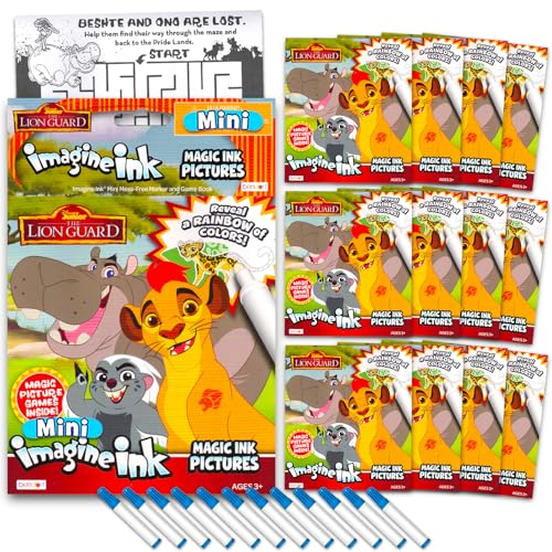 Disney Lion Guard Imagine Ink - Set di libri da colorare per bambini, confezione da 12 pezzi con inchiostro magico senza disordine, libri da colorare con il re leone, forniture per feste