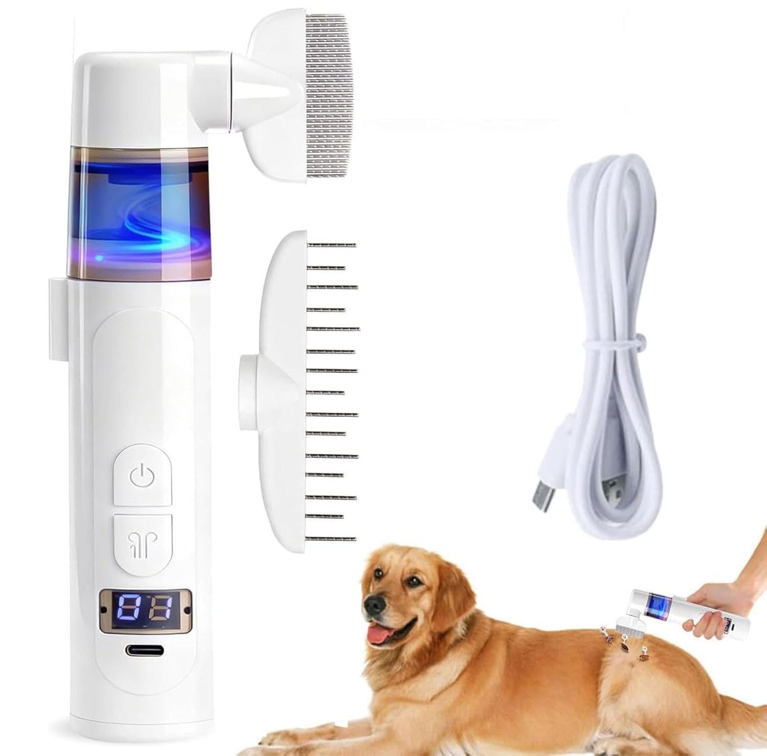 Peine Anti Piojos Eléctrico Peines Anti-pulgas para Mascotas 2 en 1 Aspirador de Piojos Profesional Herramienta de Limpieza Peines Eléctricos para Personas y Mascotas (Blanco)