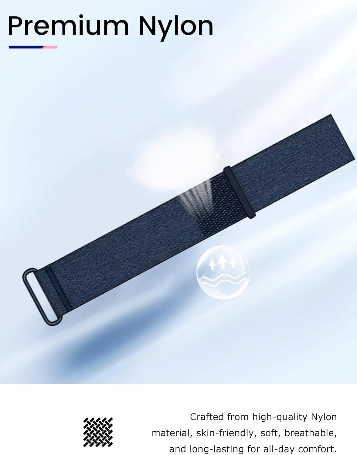 Nylon Arm Band for Garmin CIRQA Smart Band,Size L-XL Hook & Loop Strap,Breathable Quick-Dry Fitness Tracker Band for Upper Arm & Ankle,Adjustable Sport Wristband for Running Gym,Blue image 3