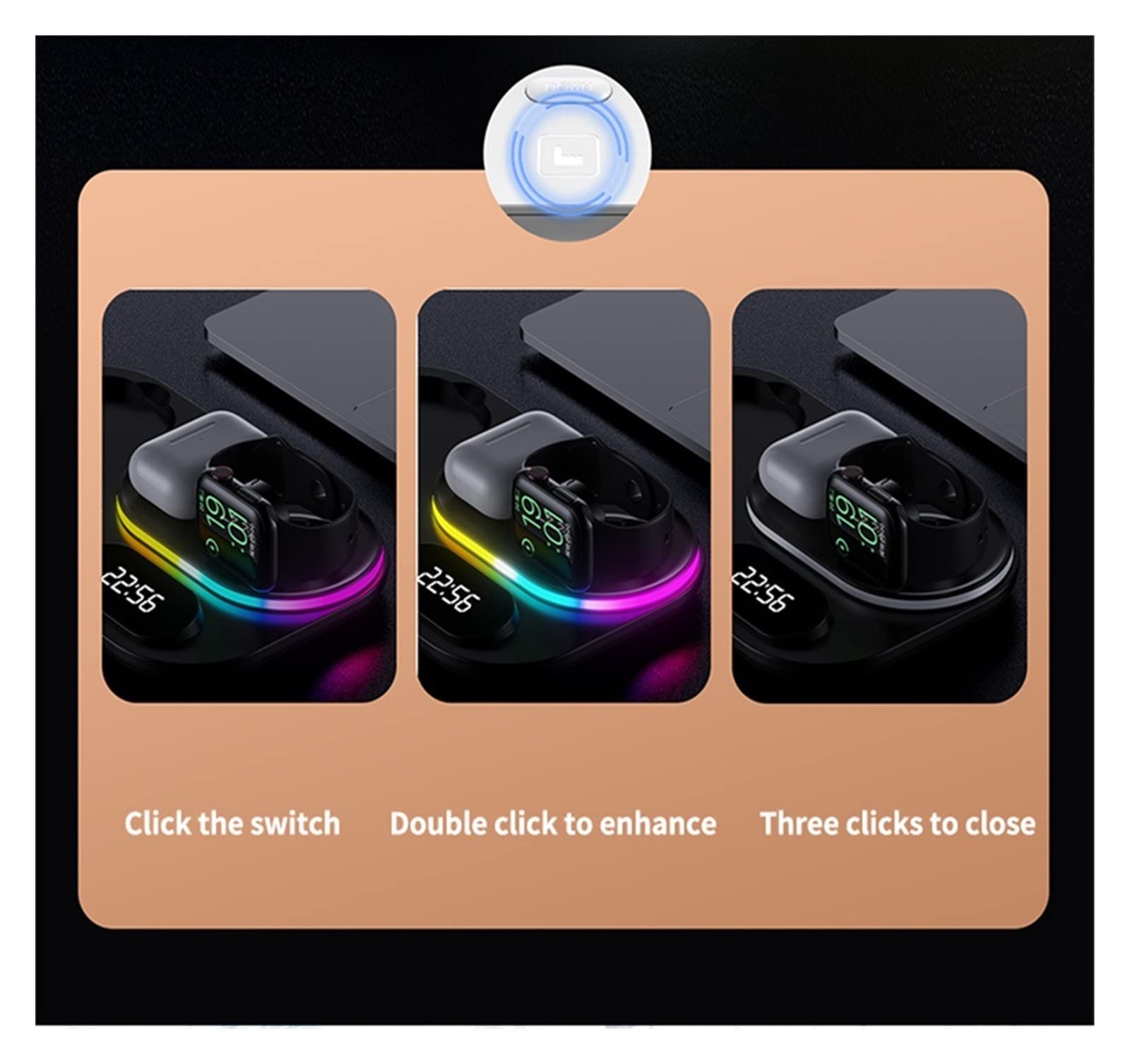 Support de Chargeur sans Fil Rapide 30W 4 en 1 for Station d'accueil Charge for écouteurs Montre téléphone,Compatibilité Universelle(Zwart)