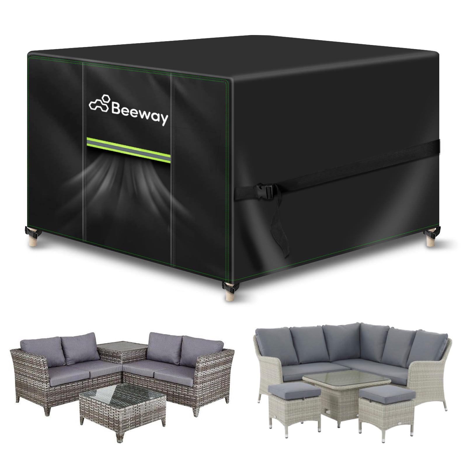 BEEWAY Garden Furniture Cover With Air Vent, Waterproof Patio Rattan Sofa Table Chair Set Cover, 420D Oxford Fabric