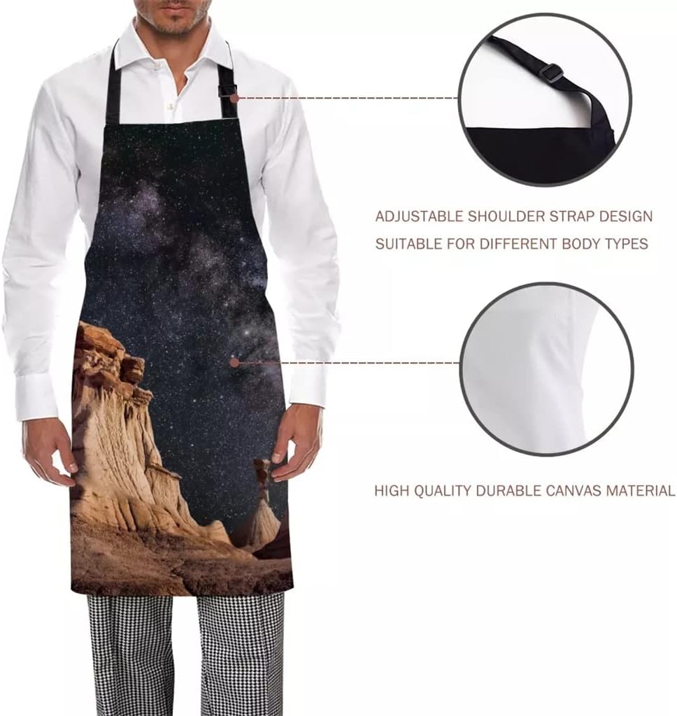 Desert Landscape Under the Stars Printed Kitchen Cooking Baking Aprons Canvas Sleeveless for Women Man Kids Home