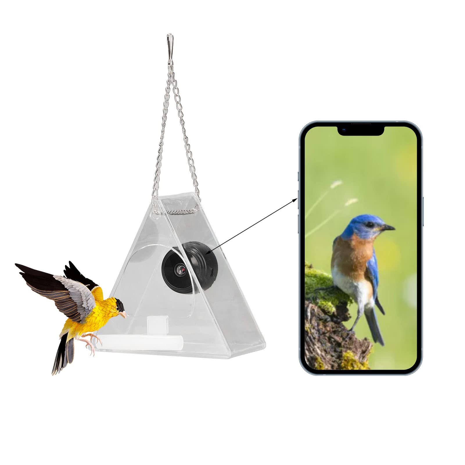 Comedero Inteligente para pájaros con cámara, comederos Colgantes para pájaros con monitoreo en Tiempo Real, comederos para pájaros para jardín al Aire Libre, Regalo para Amantes de Las Aves(triang