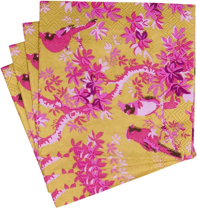 Caspari Scenic Songbirds Rose & Gold Cocktail Napkins - 20 Per Package