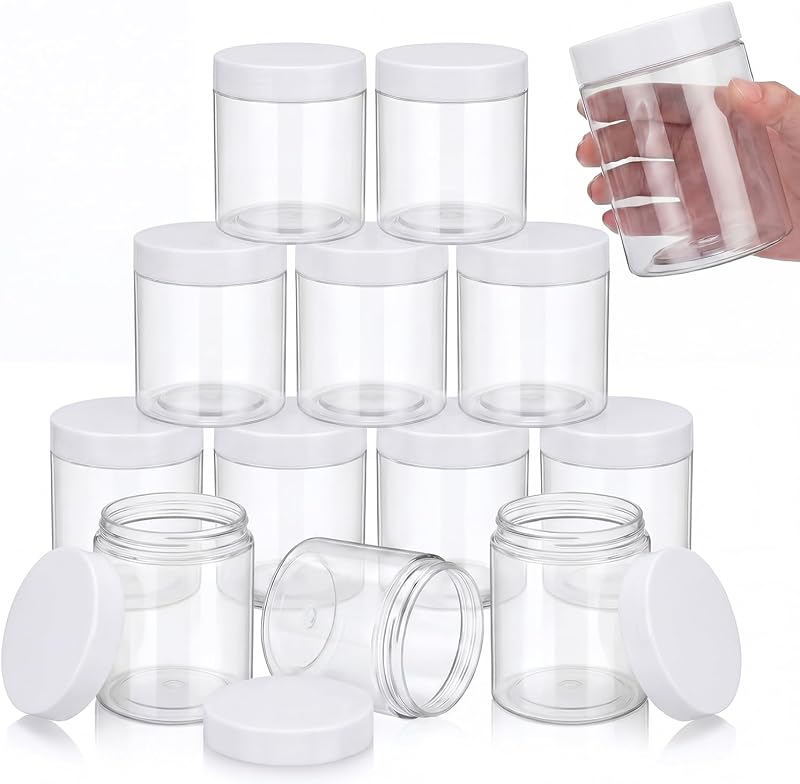 SATINIOR Frascos plásticos redondos com tampa de rosca, 473 mL, brancos, Pacote com 12