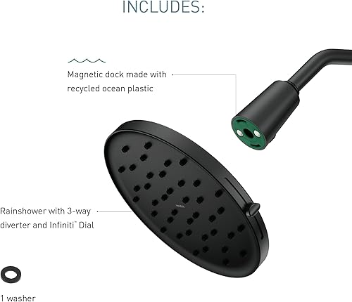 Miniatura 7 de Moen 220R3EPBL Verso - Cabezal de ducha de lluvia ajustable de 9 pulgadas de diámetro, color negro mate