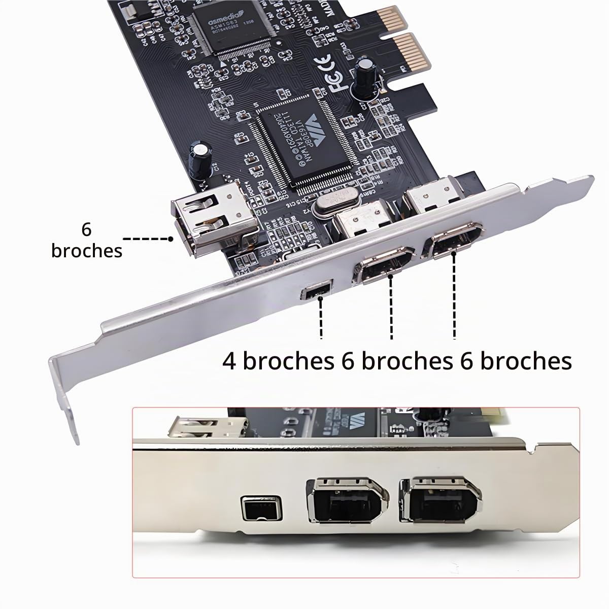 CY Carte PCI-E 1X 4X 16X vers Firewire 400, Carte de Capture IEEE 1394a PCI Express 4 Ports, Adaptateur IEEE-1394 400 Mbps 6 Broches et 4 Broches pour Windows, Mac OS et Linux