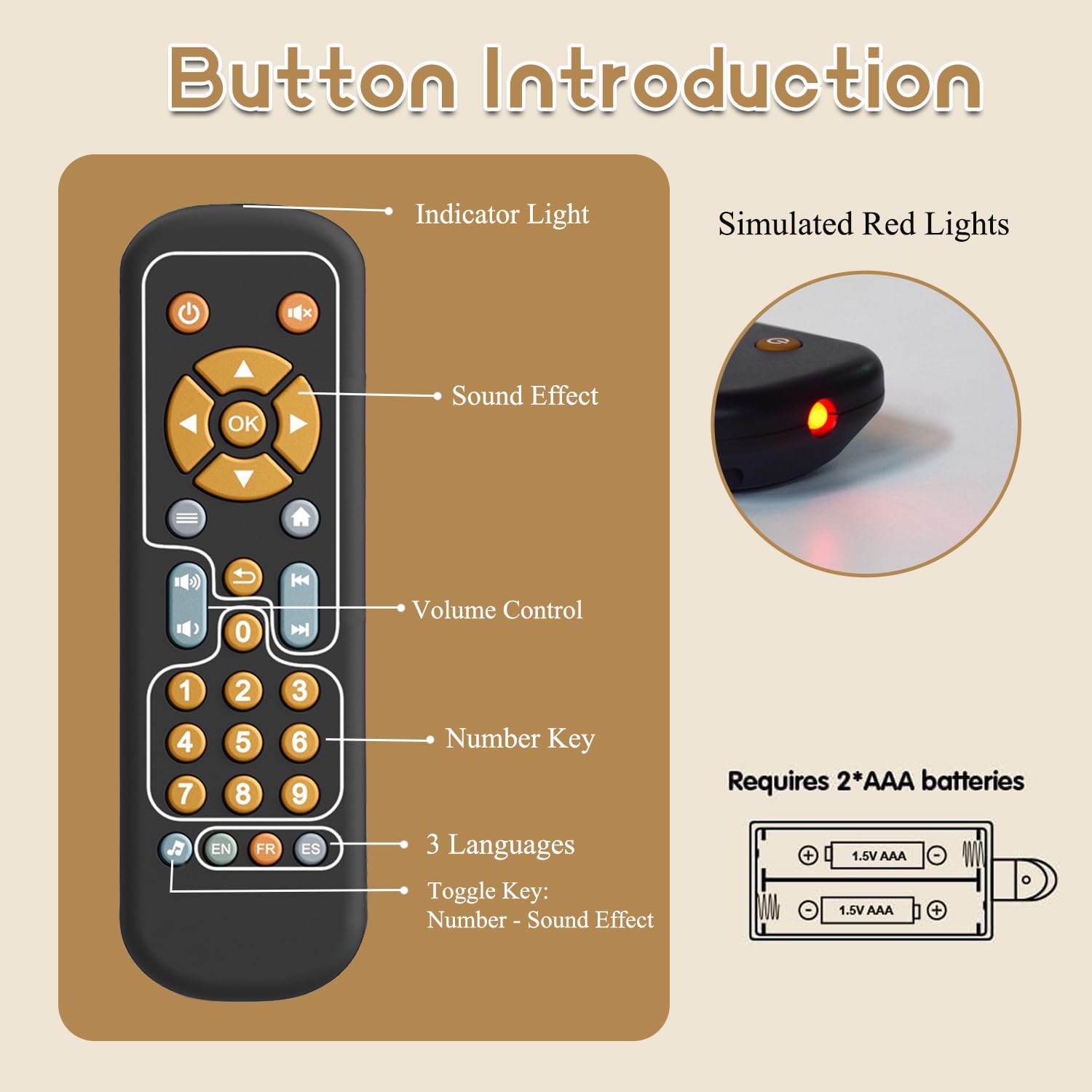 Realistic Baby Infant Silicon Tv Remote Control Toy with Music and Light for Toddlers Early Education with Numbers and Multi Languages for Boys and Girls (Black) - Image 2