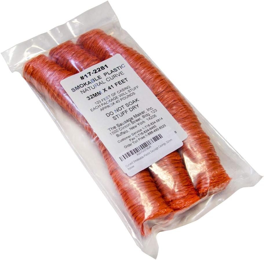 Curved Smokeable Plastic Sausage Casings, 32mm