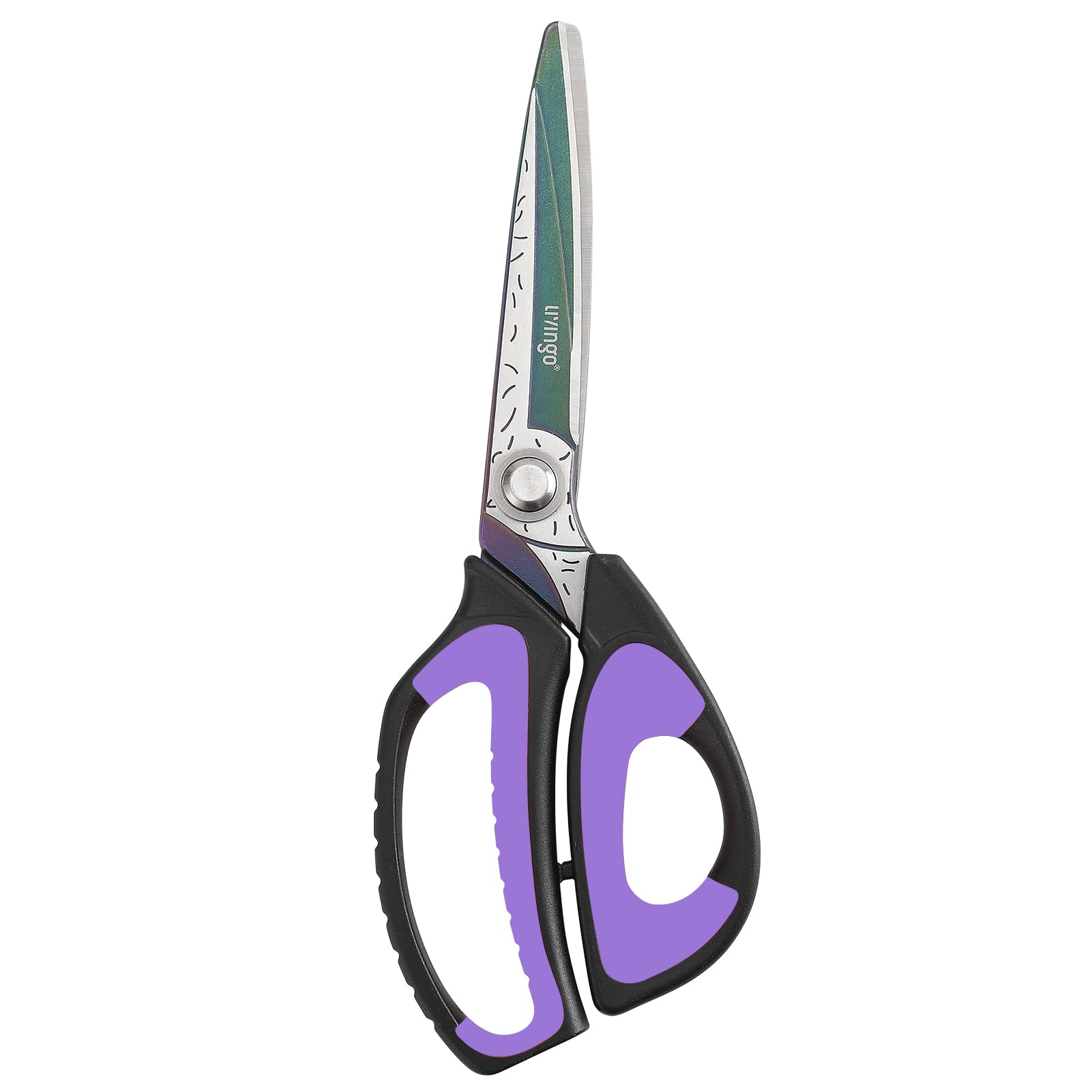 LIVINGO Heavy Duty Industrial Scissors: 10" Utility Stainless Steel Scissors All Purpose Premium Titanium Coating Forged Shop Shears for Household Pruning, Gardening, Construction, Black & Purple