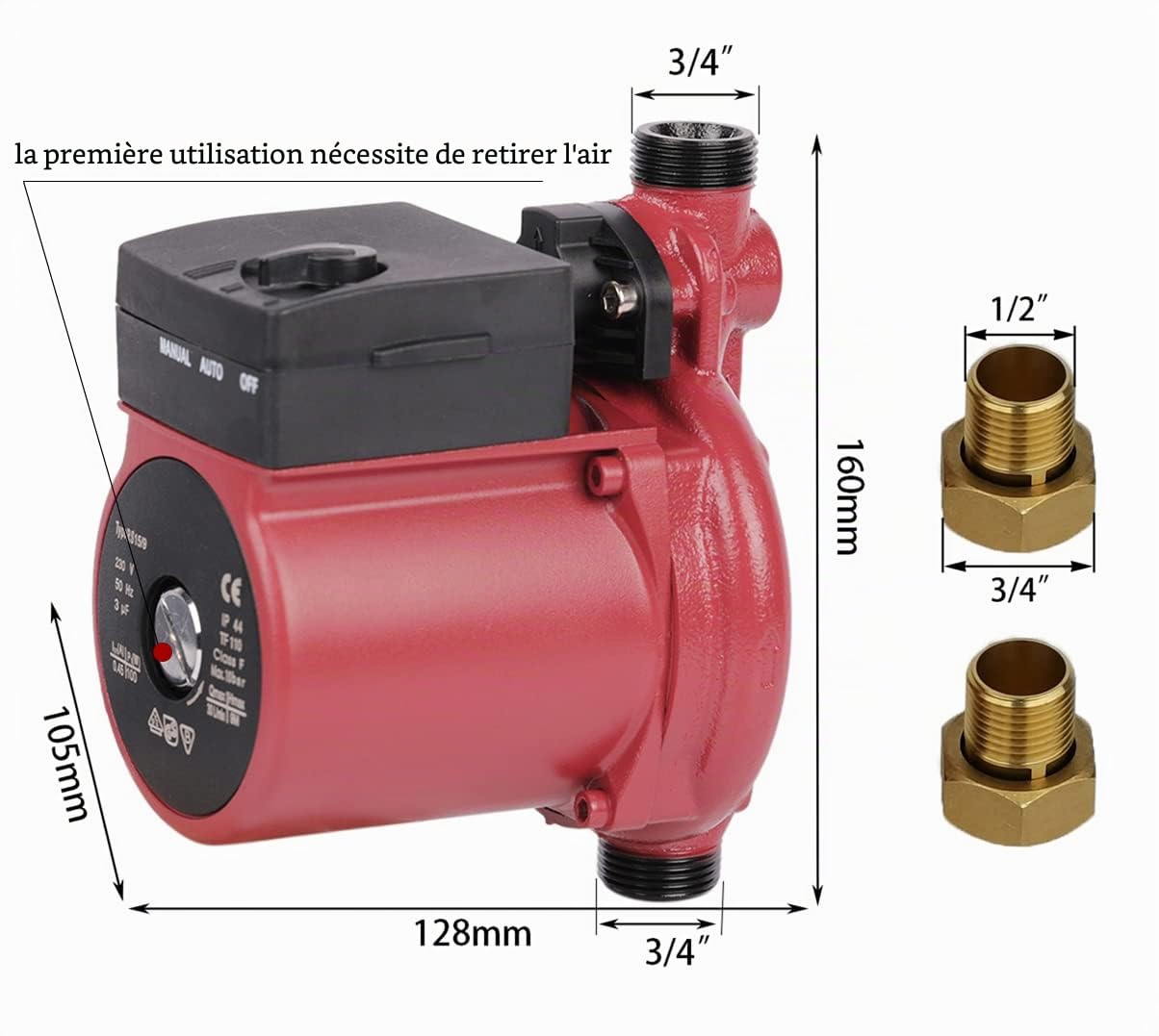 Pompe de Circulation | Circulateur eau Chaude froide | Automatique Pompe à eau chaude sanitairesystème de chauffage central Domestique 1800L/H 100W/10bar Pompe de transfertMax tête 9m