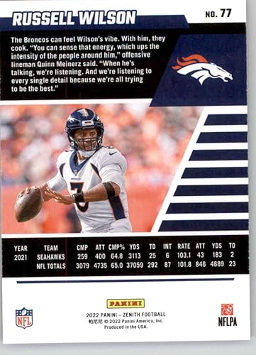 Miniatura 2 de Football Trading Card NFL 2022 Panini Zenith Retail #77 Russell Wilson NM Near Mint Broncos