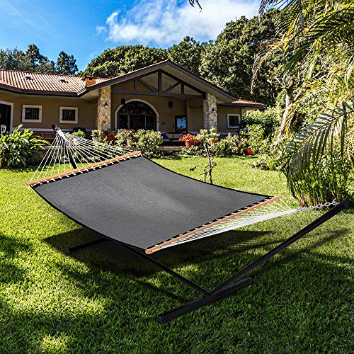 Patio Watcher 11 FT Quick Dry Hammock Bamboo Wood Spreader Bars Outdoor Patio Yard Poolside Beach Hammock with Chain Hanging Kits, Waterproof and UV Resistance, Dark Gray Hammock Only