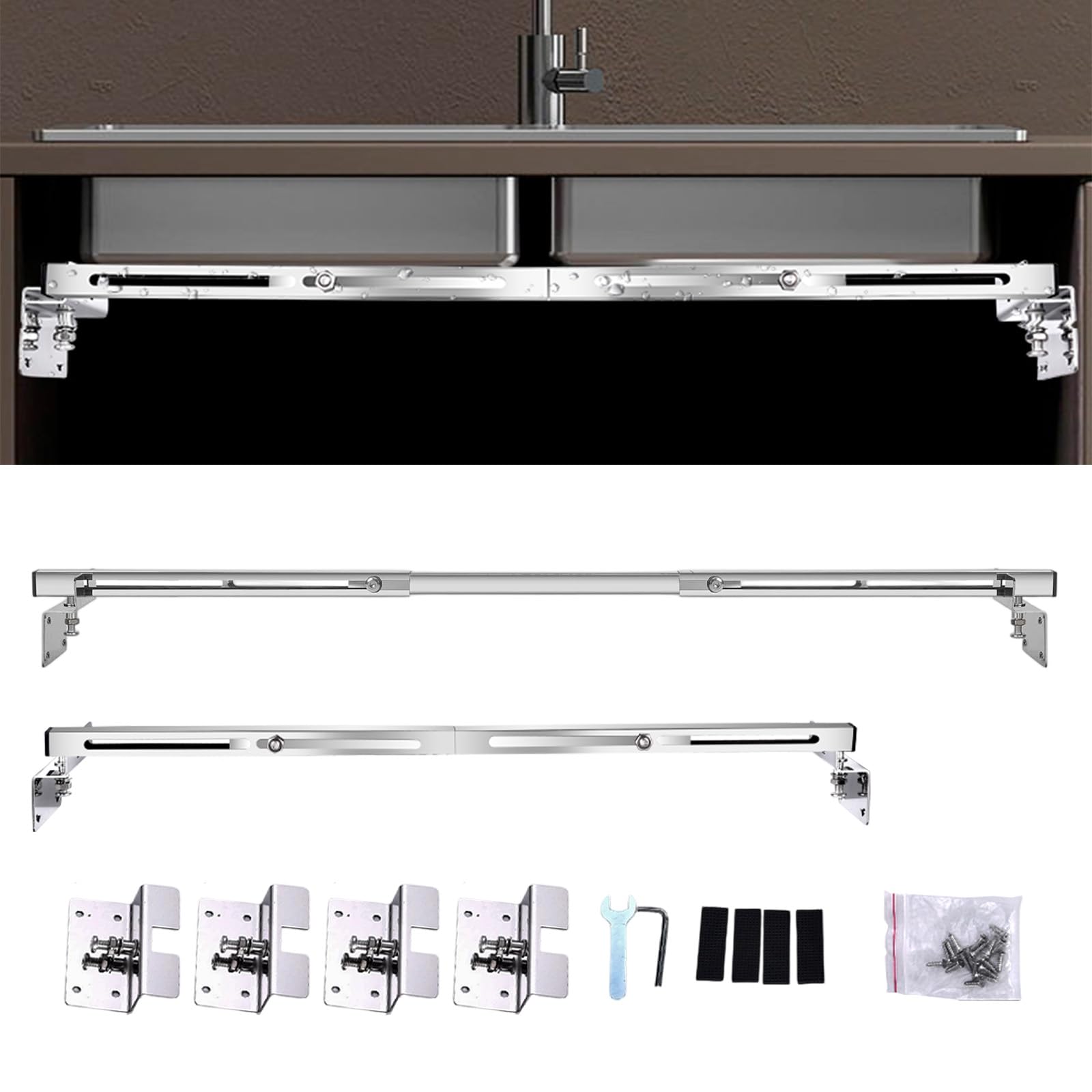2 soportes de soporte para fregadero de montaje inferior, kit de instalación ajustable de acero inoxidable de 71 a 100 cm para fregadero de cocina empotrado, kit de instalación para fregadero de