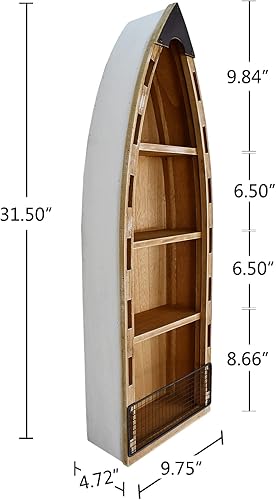 Miniatura 3 de Estante colgante de madera para barco, estantes náuticos de 4 niveles para sala de estar, baño, dormitorio, estantería decorativa con temática de