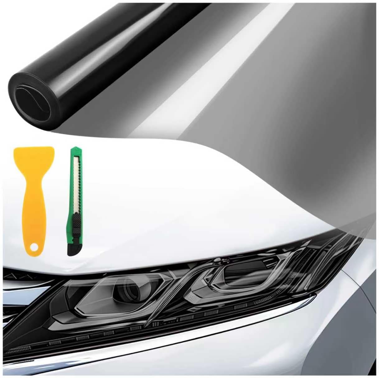 12×48'' Car Headlight Tint Film,Cuttable Headlight Protection Film(Black)