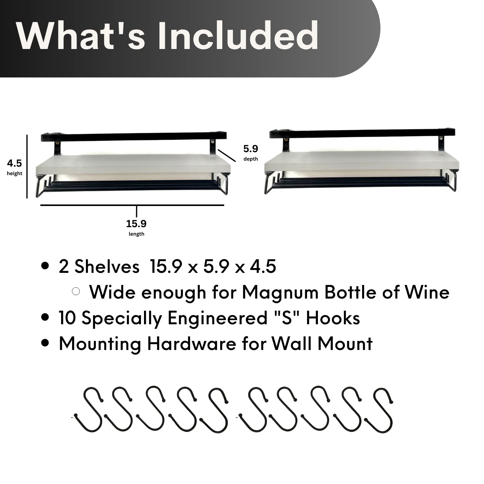 Wine Rack Wall Mounted (Set of 2) – Bottle & Wine Glass Holder for Liquor Display – Farmhouse Decor Wall Bar Shelf – Wine Glass Rack & Coffee Mug Holder for Wall & Kitchen Decor, 5.9� x 15.9� x 4.5�