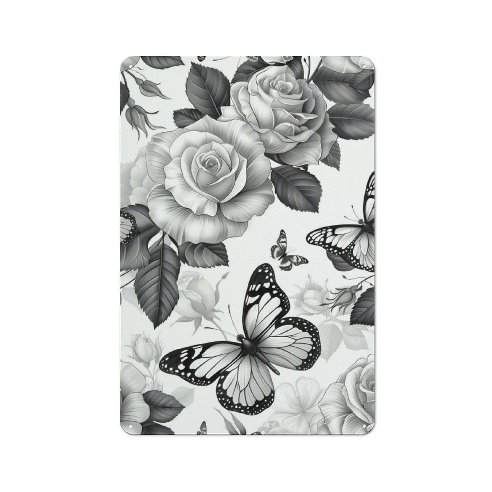 Junmoney Flowers And Butterfly Metal Plaque 30X20cm With For Hallway Wall, Retro Decor, For Wall Display Collectors