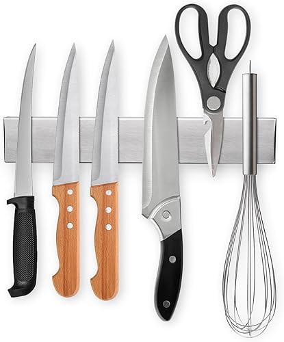 Miniatura 17 de Ninonly 16 Inch Magnetic Knife Strip, Premium Stainless Steel Wall Mounted Kitchen Knives Bar,Space-Saving Powerful No Drilling Magnetic Knife Rack